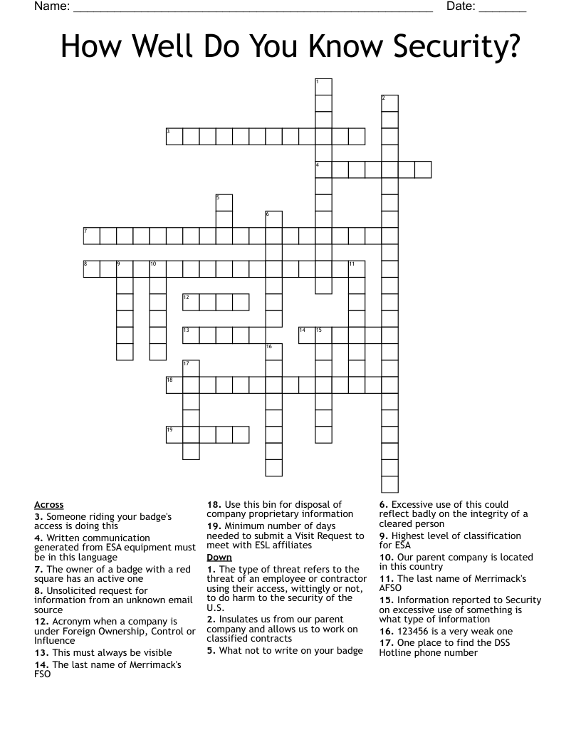 How Well Do You Know Security? Crossword