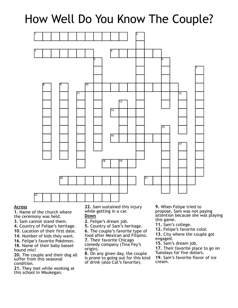 How Well Do You Know The Couple? Crossword