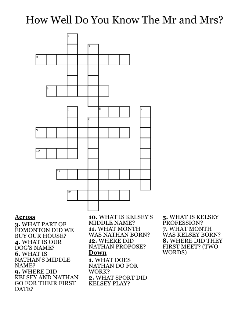 How Well Do You Know The Mr and Mrs? Crossword