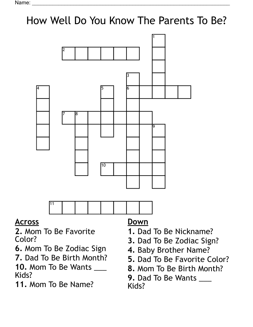 How Well Do You Know The Parents To Be? Crossword