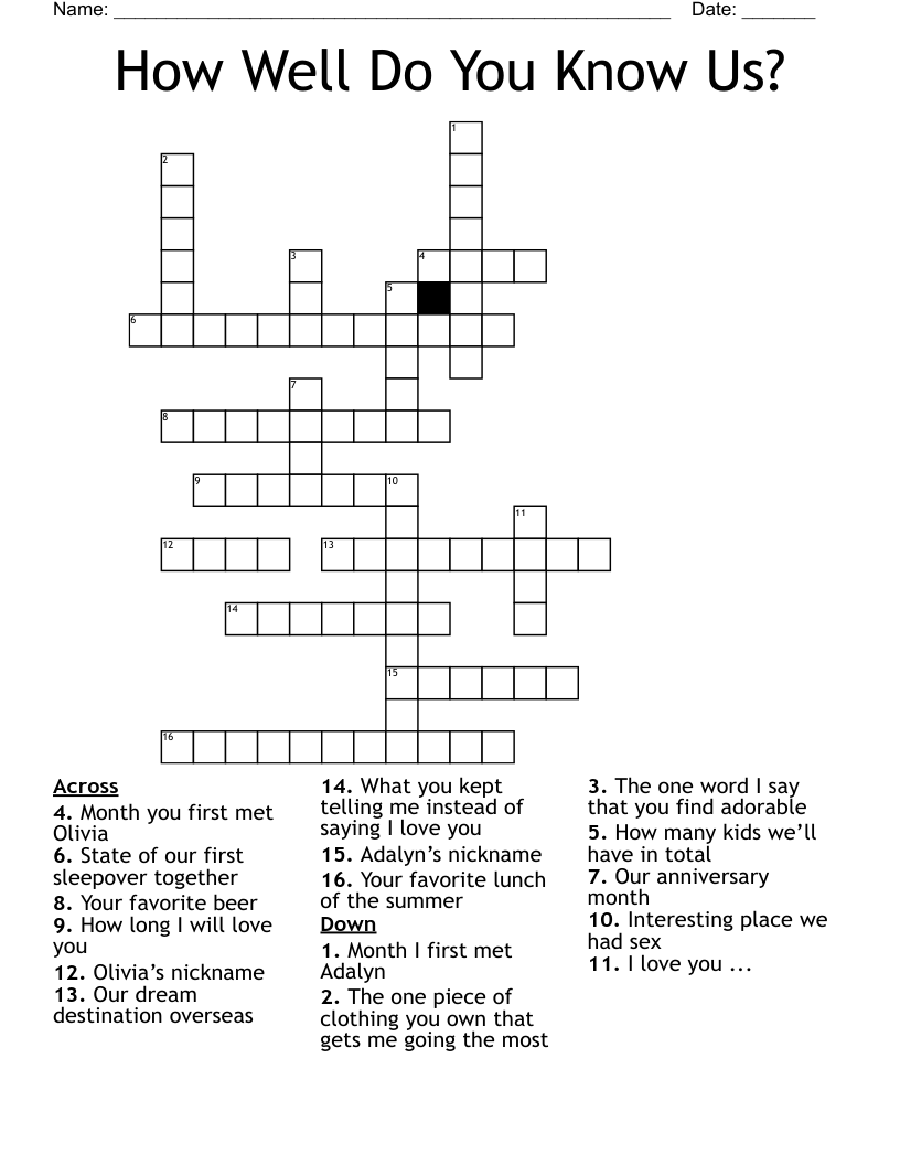 How Well Do You Know Us? Crossword