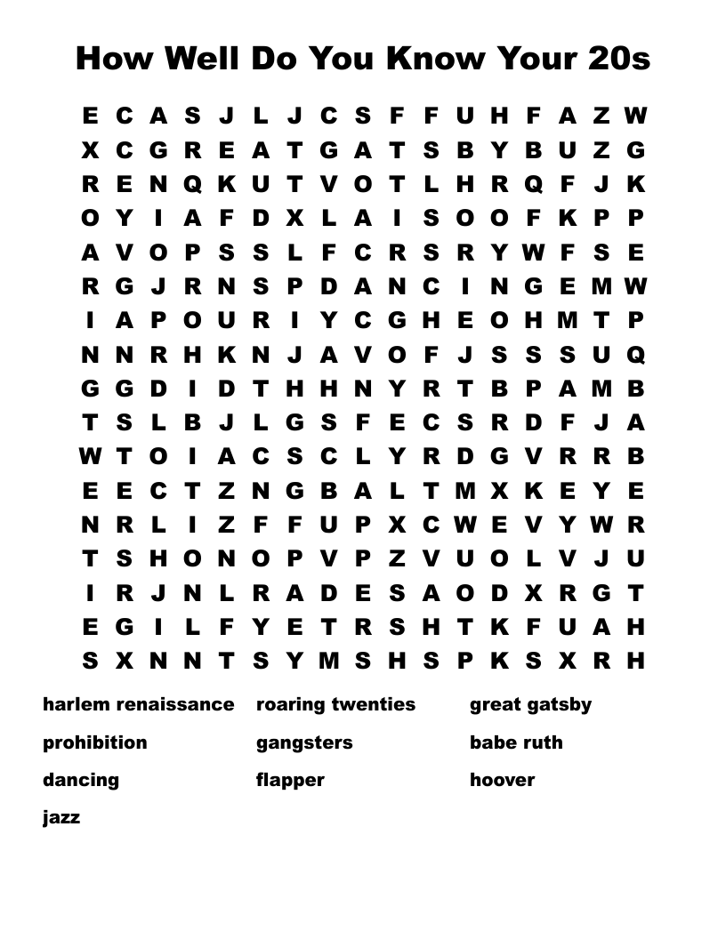How Well Do You Know Your 20s Word Search