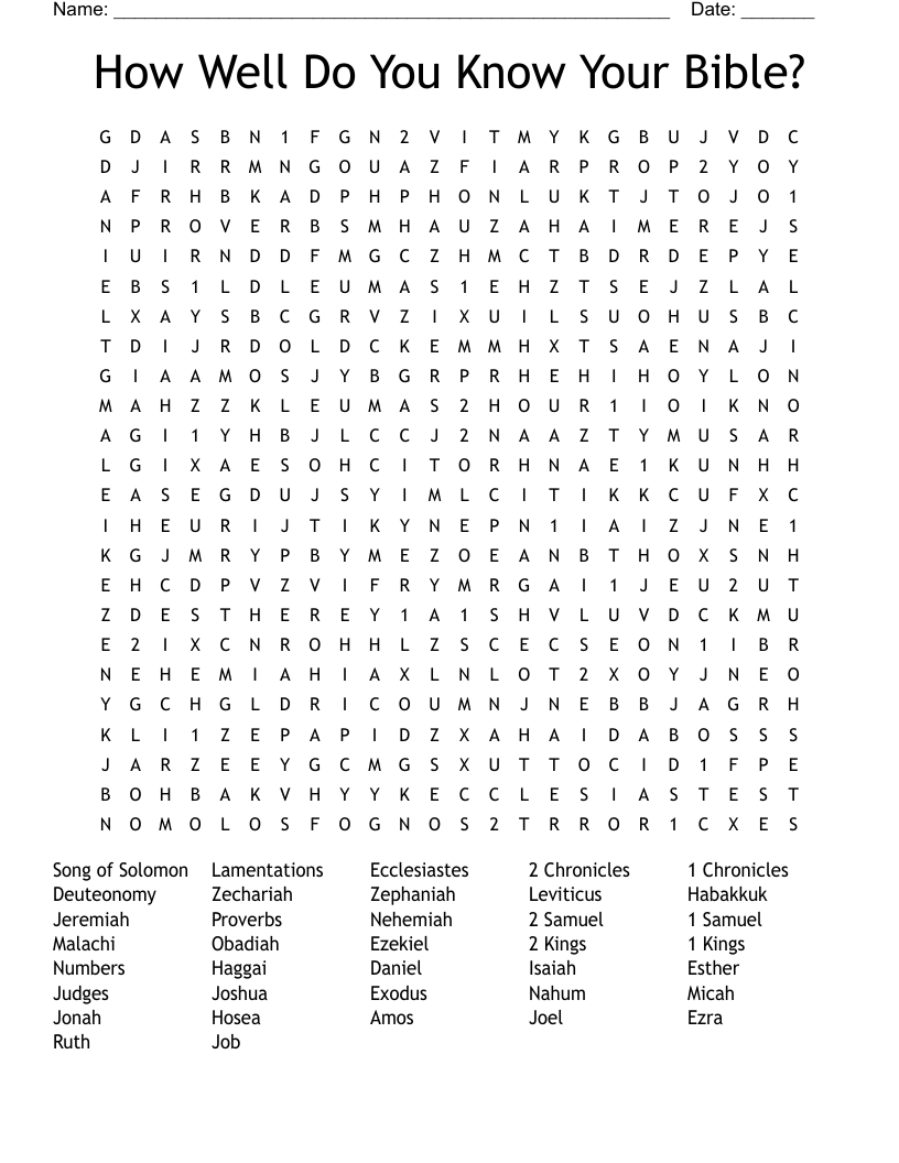 How Well Do You Know Your Bible? Word Search
