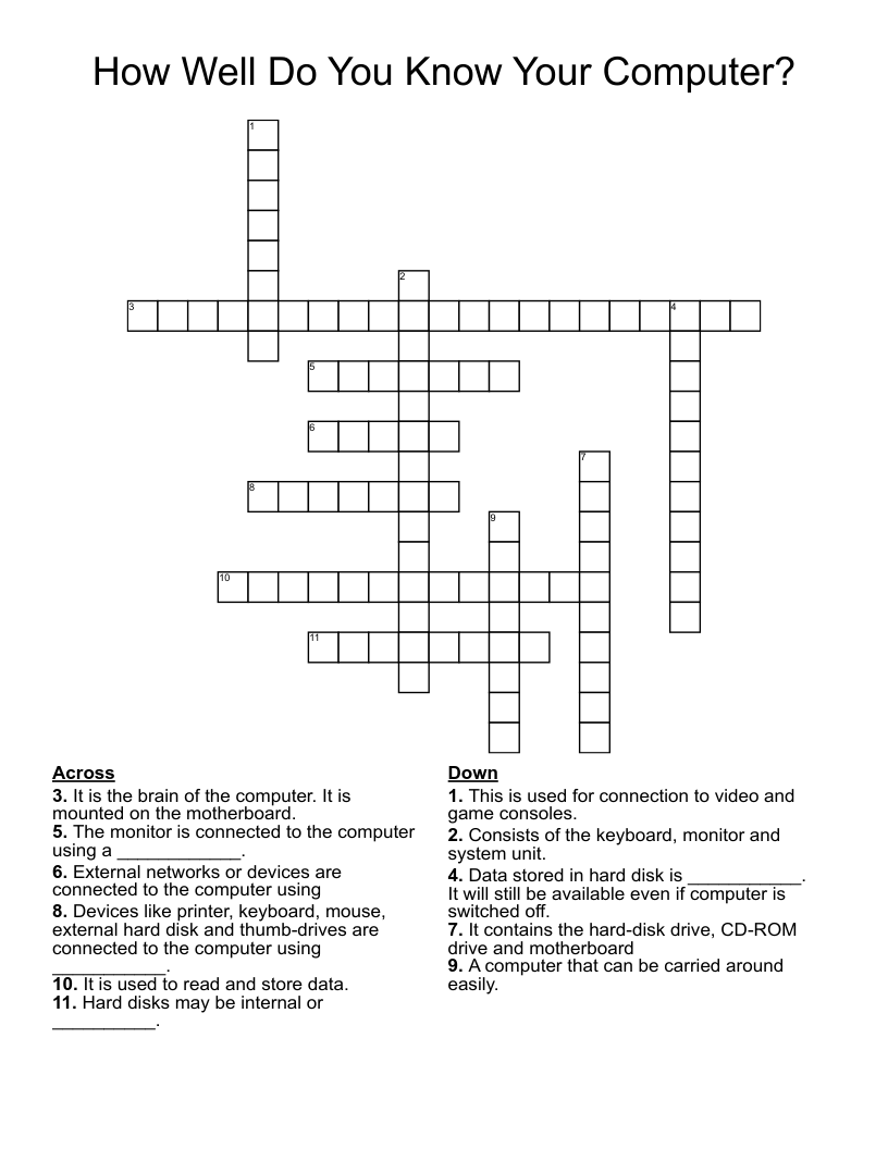 How Well Do You Know Your Computer? Crossword