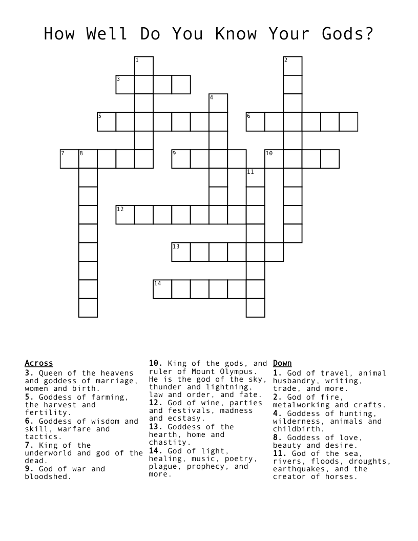 How Well Do You Know Your Gods? Crossword