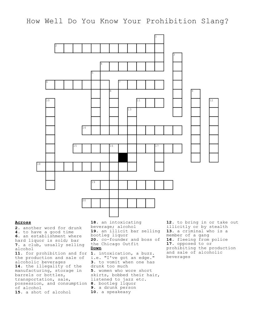 How Well Do You Know Your Prohibition Slang? Crossword