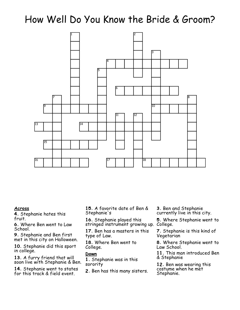 How Well Do You Know the Bride & Groom? Crossword