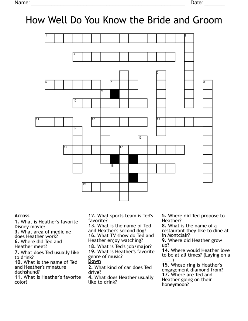 How Well Do You Know the Bride and Groom Crossword
