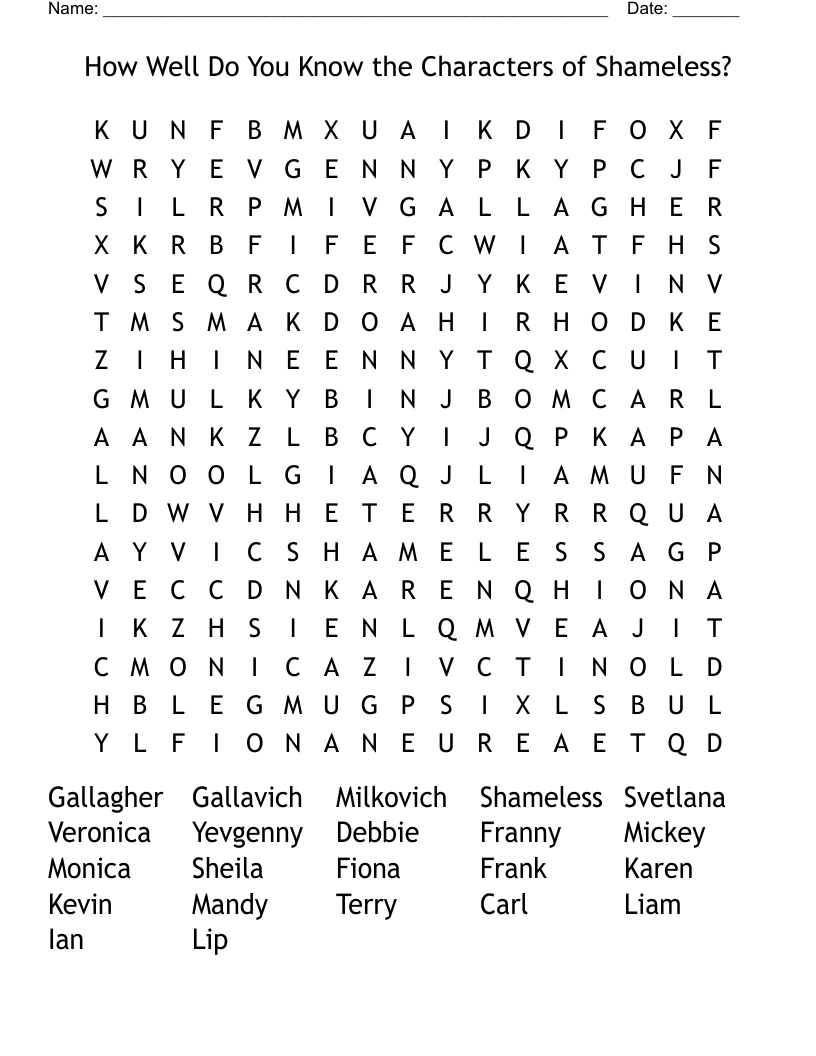 How Well Do You Know the Characters of Shameless? Word Search