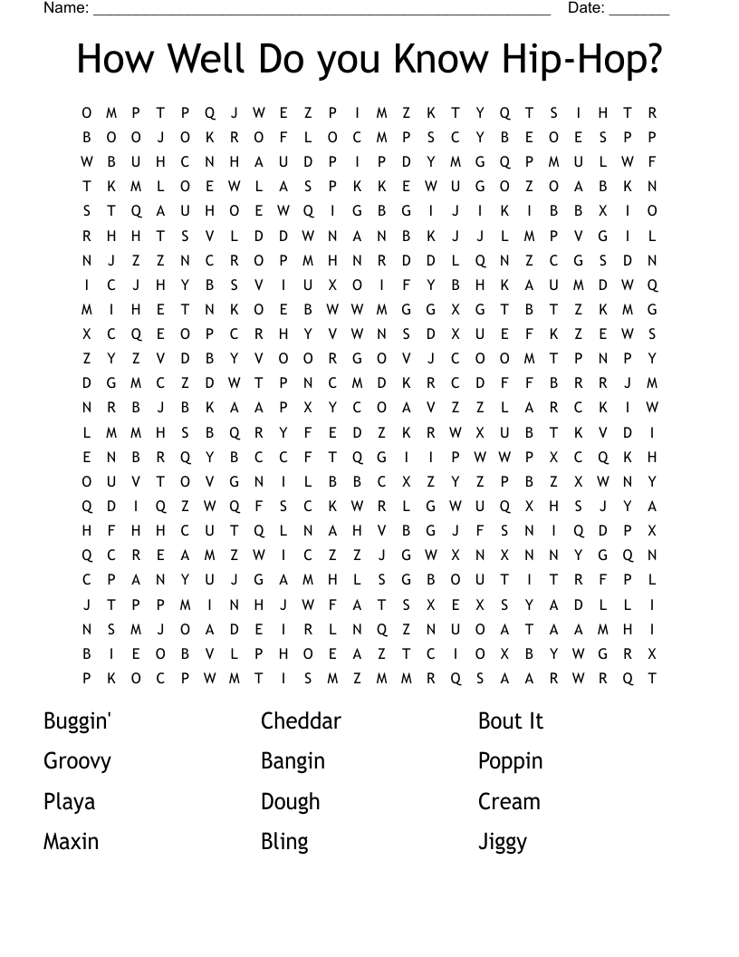 How Well Do you Know Hip-Hop? Word Search