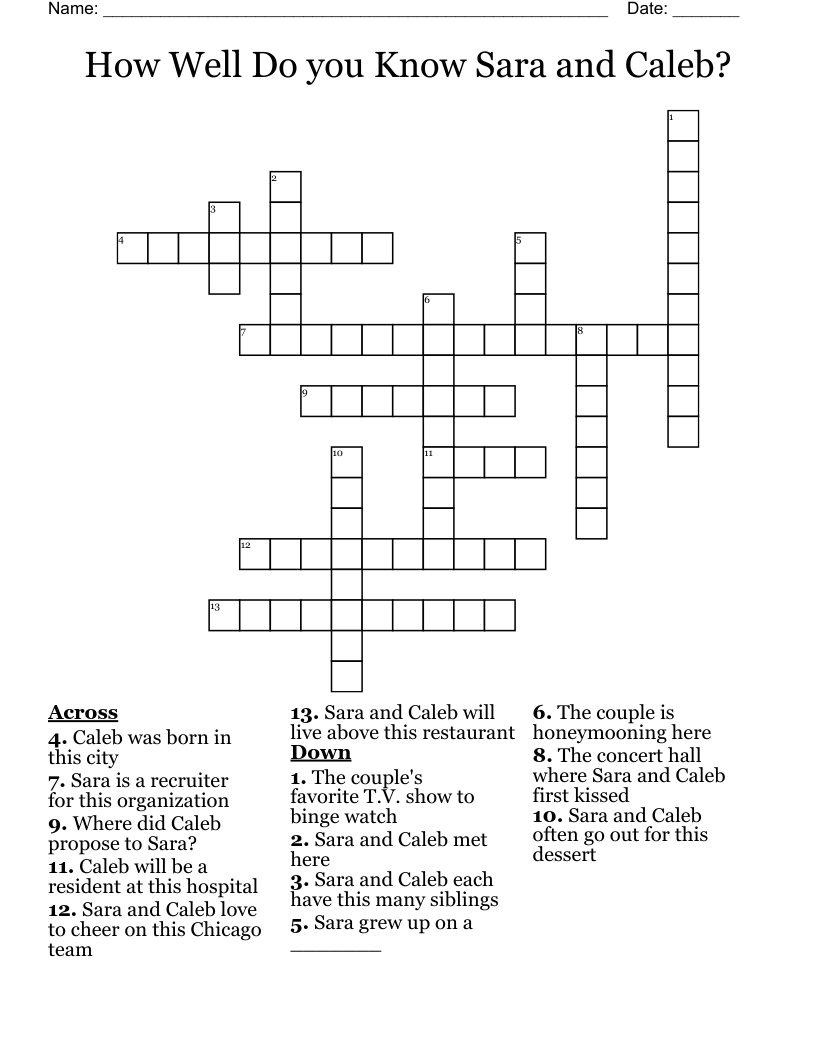 How Well Do you Know Sara and Caleb? Crossword
