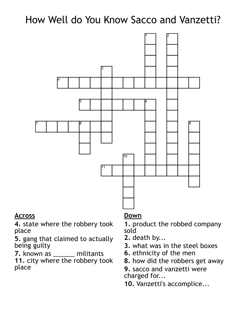How Well do You Know Sacco and Vanzetti? Crossword