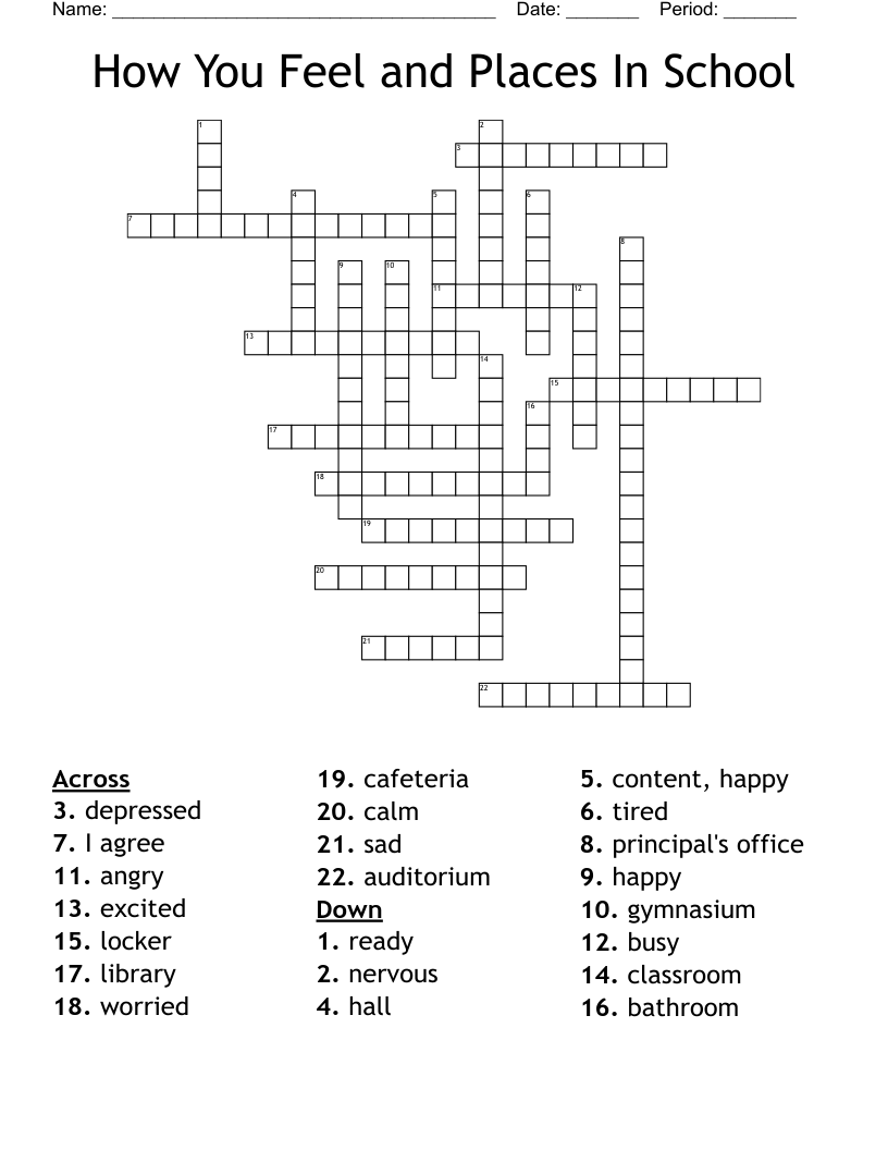 How You Feel and Places In School Crossword