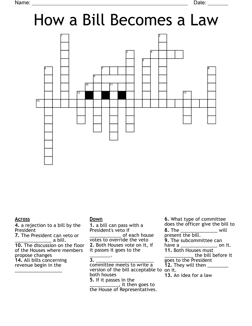 How a Bill Becomes a Law Crossword