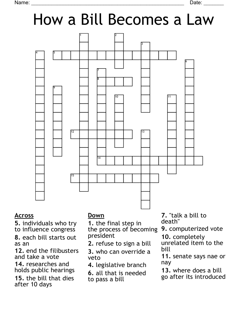 How a Bill Becomes a Law Crossword