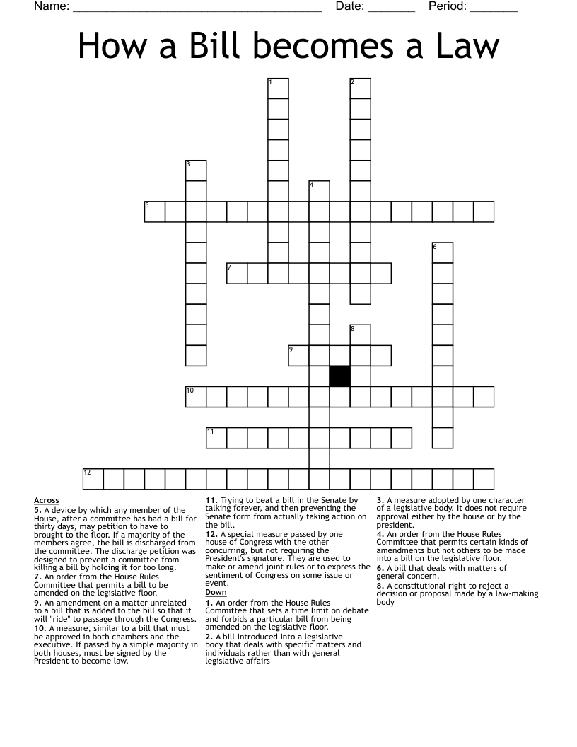 How a Bill becomes a Law Crossword