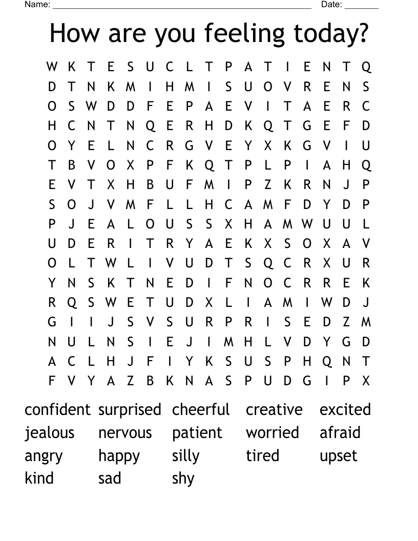 How are you feeling today? Word Search