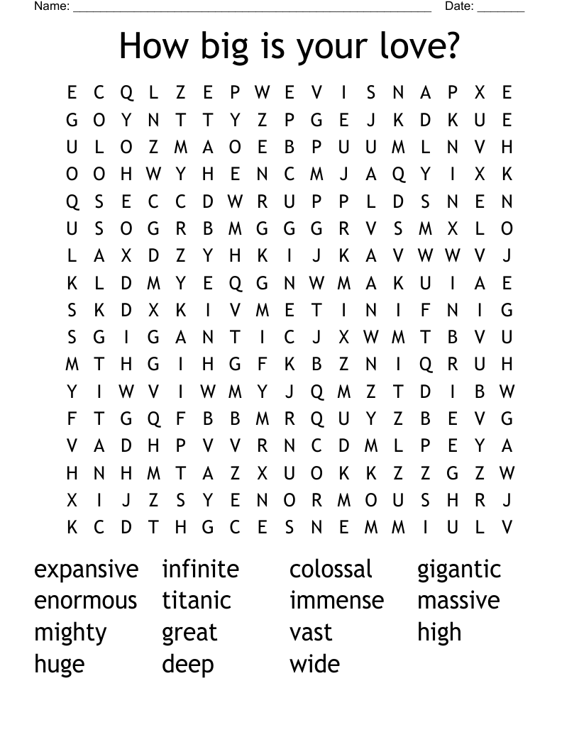 How big is your love? Word Search