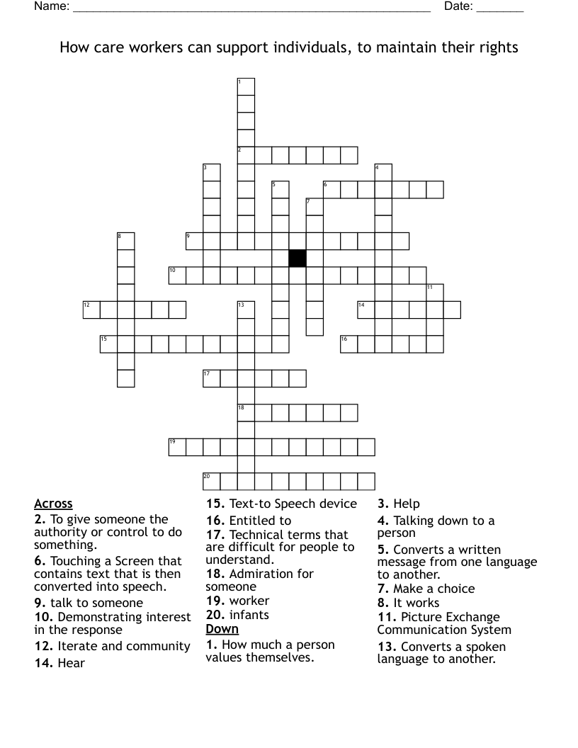 How care workers can support individuals, to maintain their rights Crossword