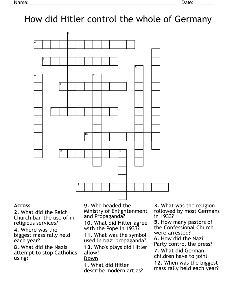 How did Hitler control the whole of Germany Crossword