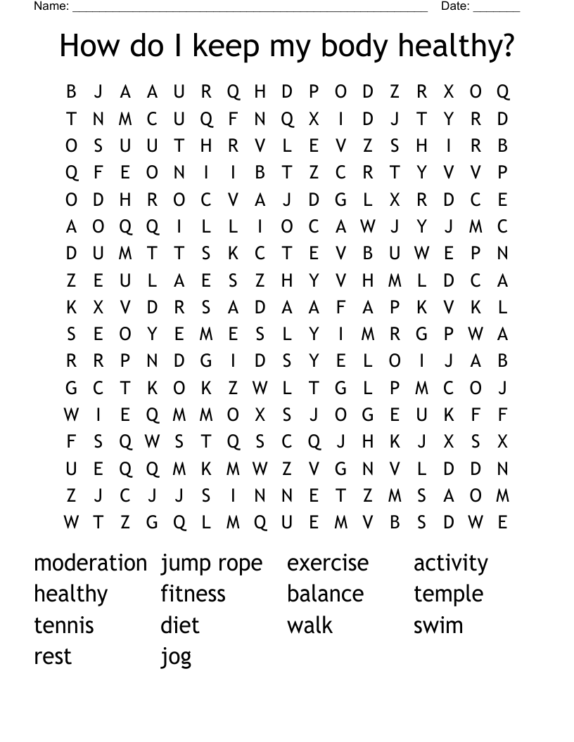How do I keep my body healthy? Word Search