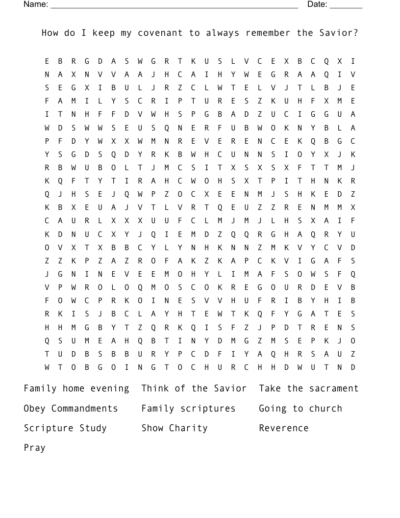 How do I keep my covenant to always remember the Savior? Word Search