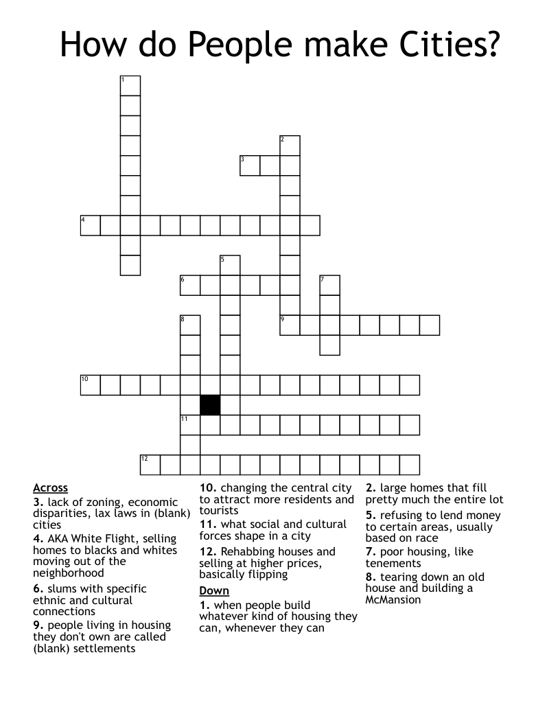 How do People make Cities? Crossword