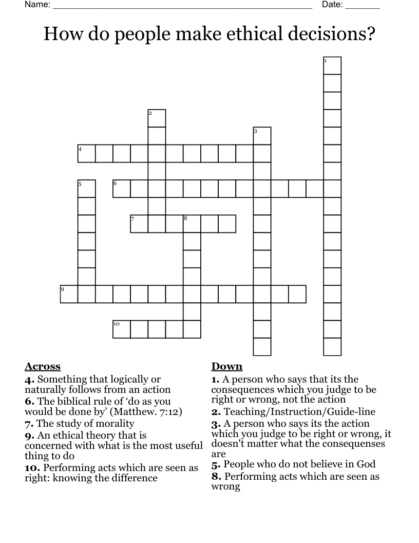 How do people make ethical decisions? Crossword