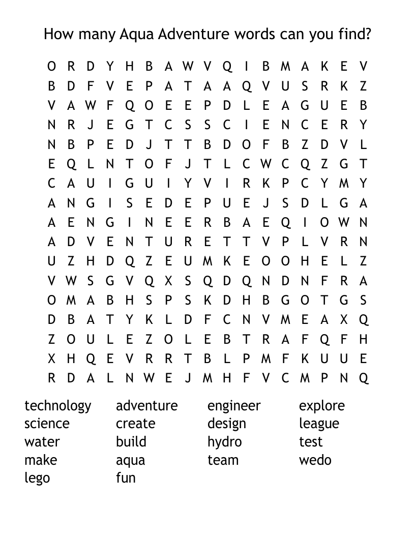 How many Aqua Adventure words can you find? Word Search