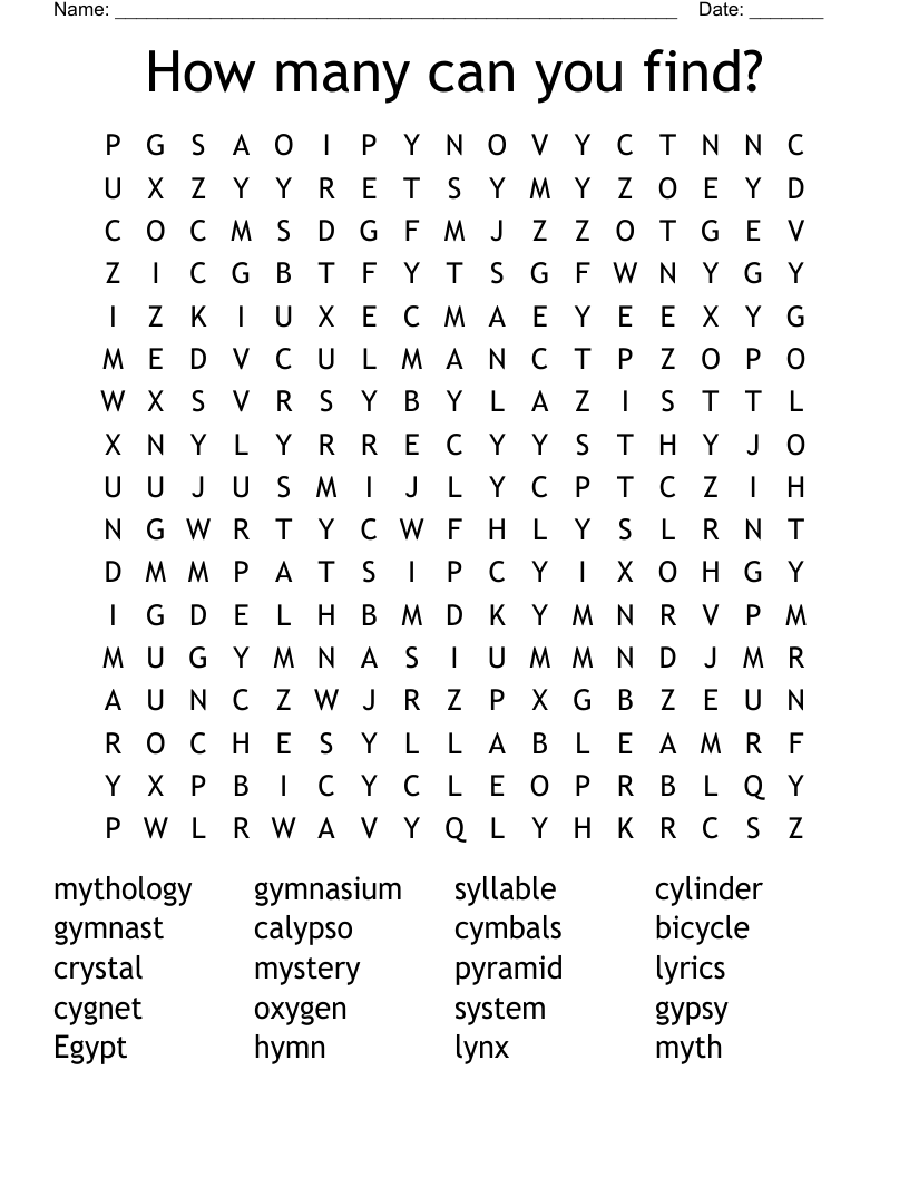 How many can you find? Word Search