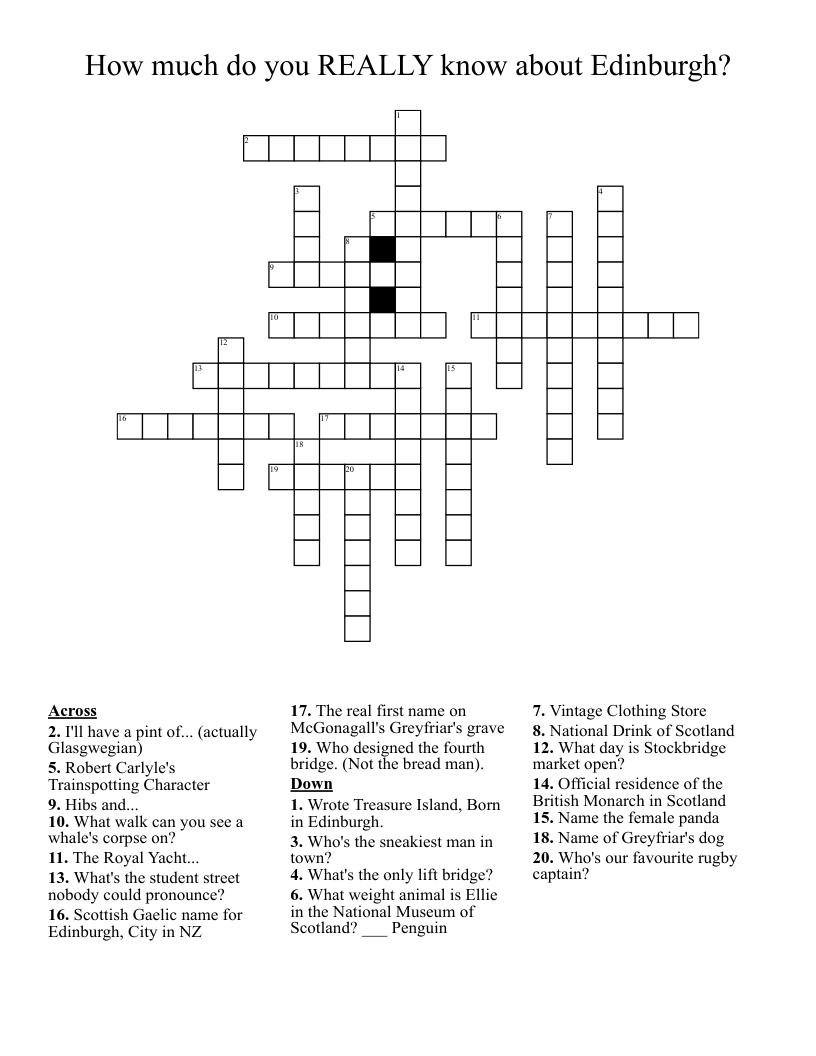 How much do you REALLY know about Edinburgh? Crossword
