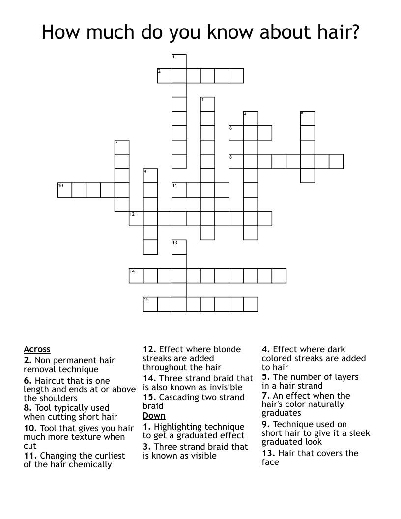 How much do you know about hair? Crossword