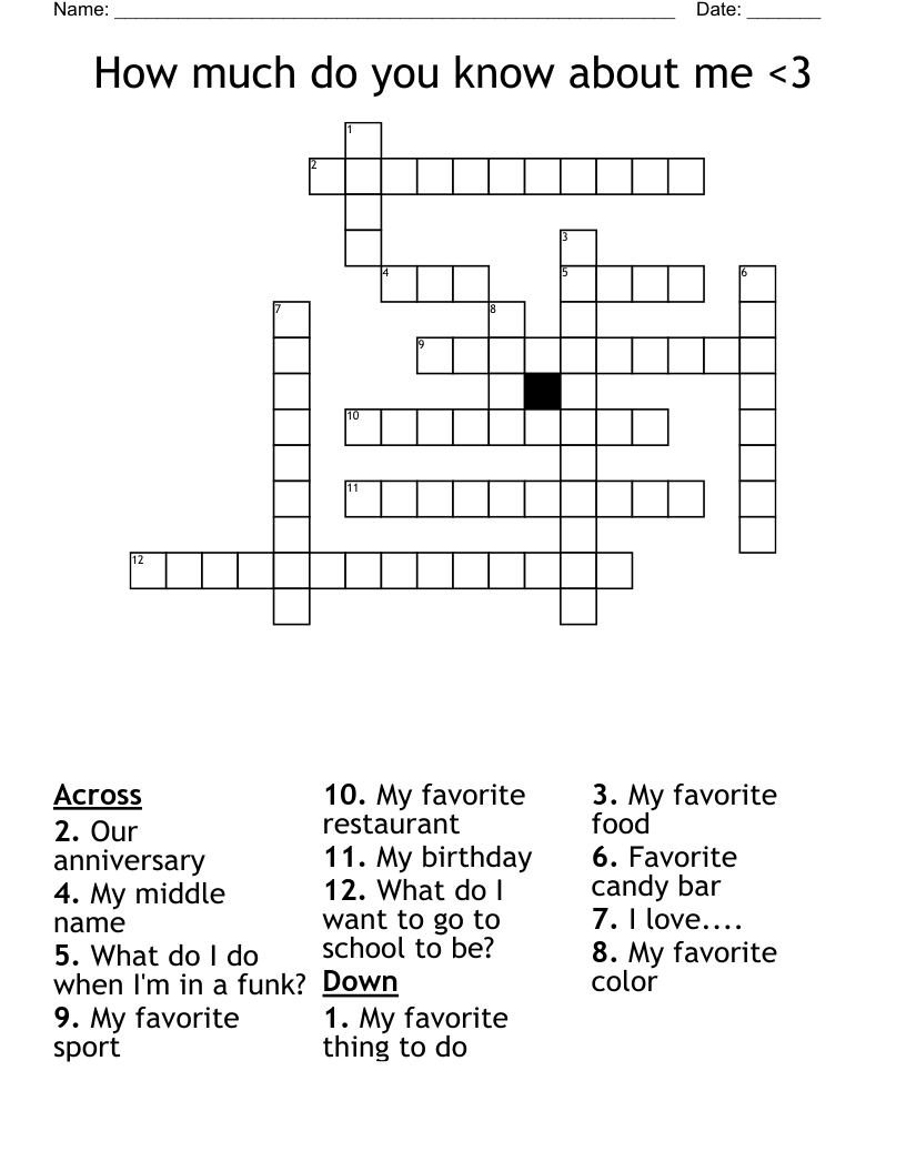 How much do you know about me <3 Crossword