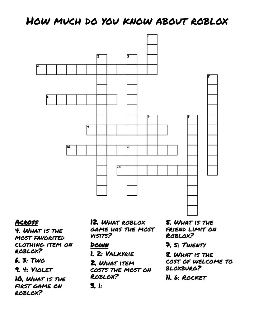How much do you know about roblox Crossword
