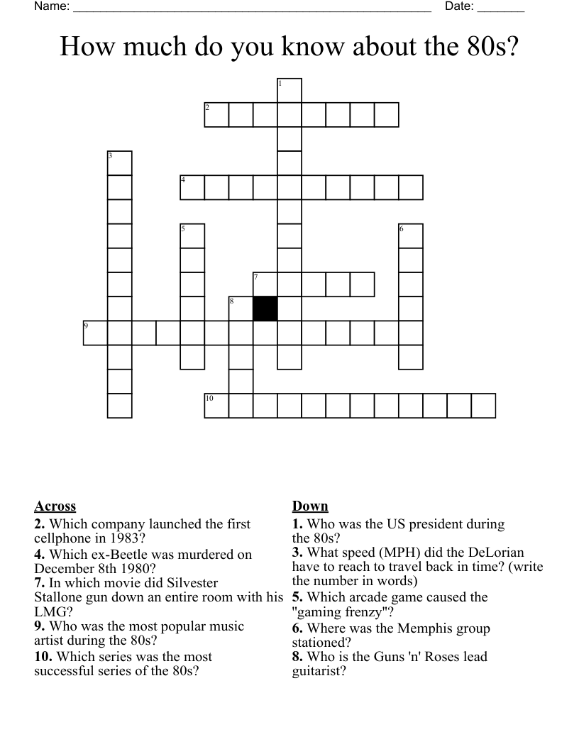 How much do you know about the 80s? Crossword