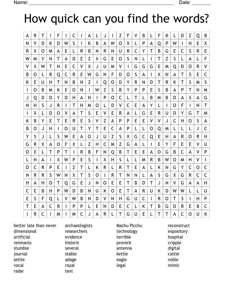 How quick can you find the words? Word Search