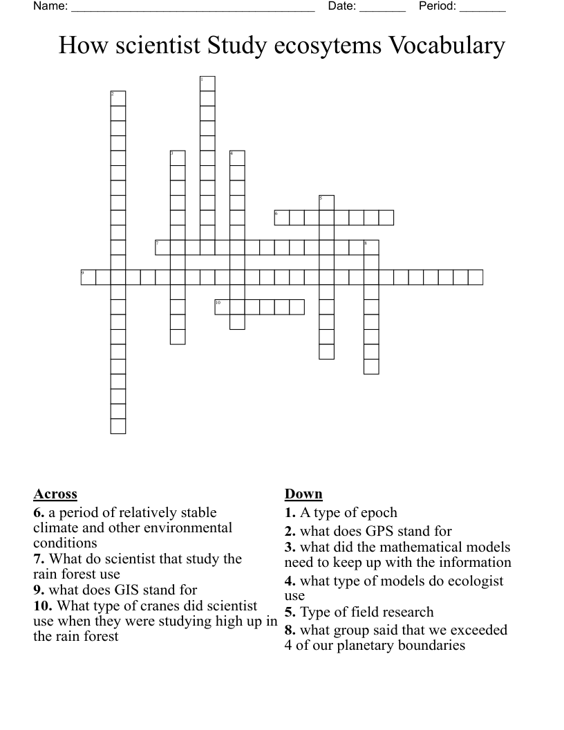How scientist Study ecosytems Vocabulary Crossword