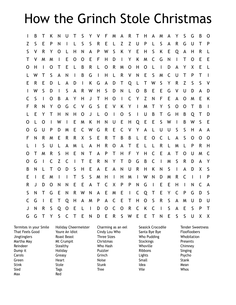 How the Grinch Stole Christmas Word Search