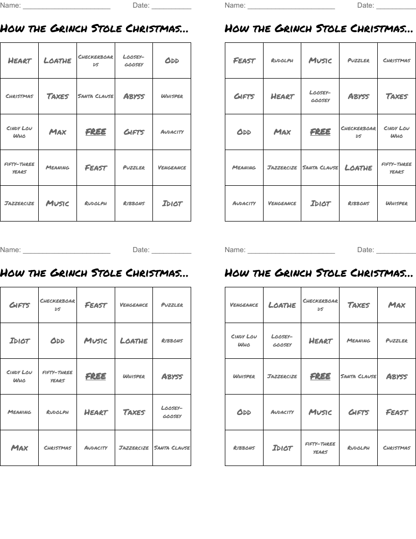 How the Grinch Stole Christmas BINGO