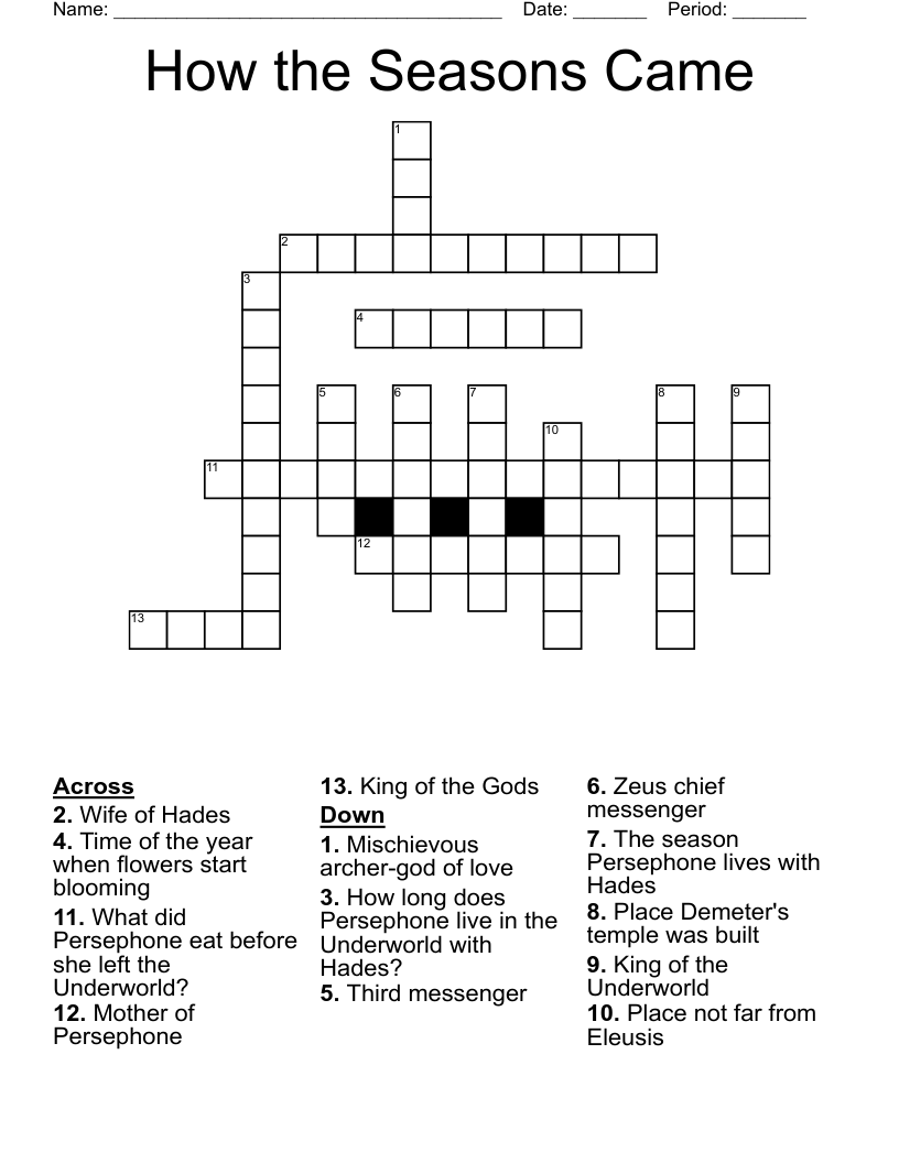 How the Seasons Came Crossword