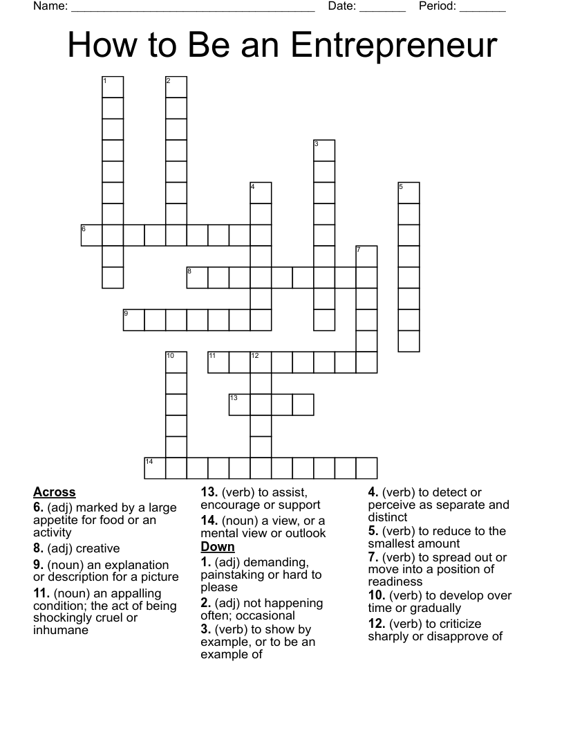 How to Be an Entrepreneur Crossword