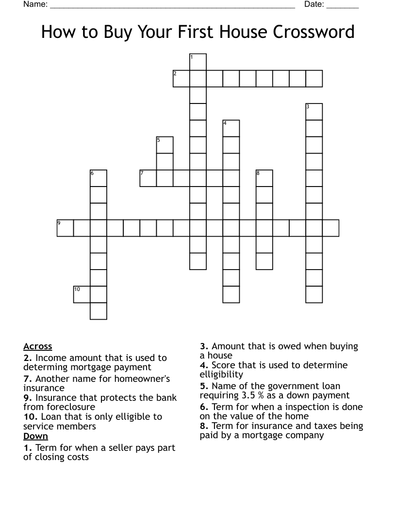 How to Buy Your First House Crossword