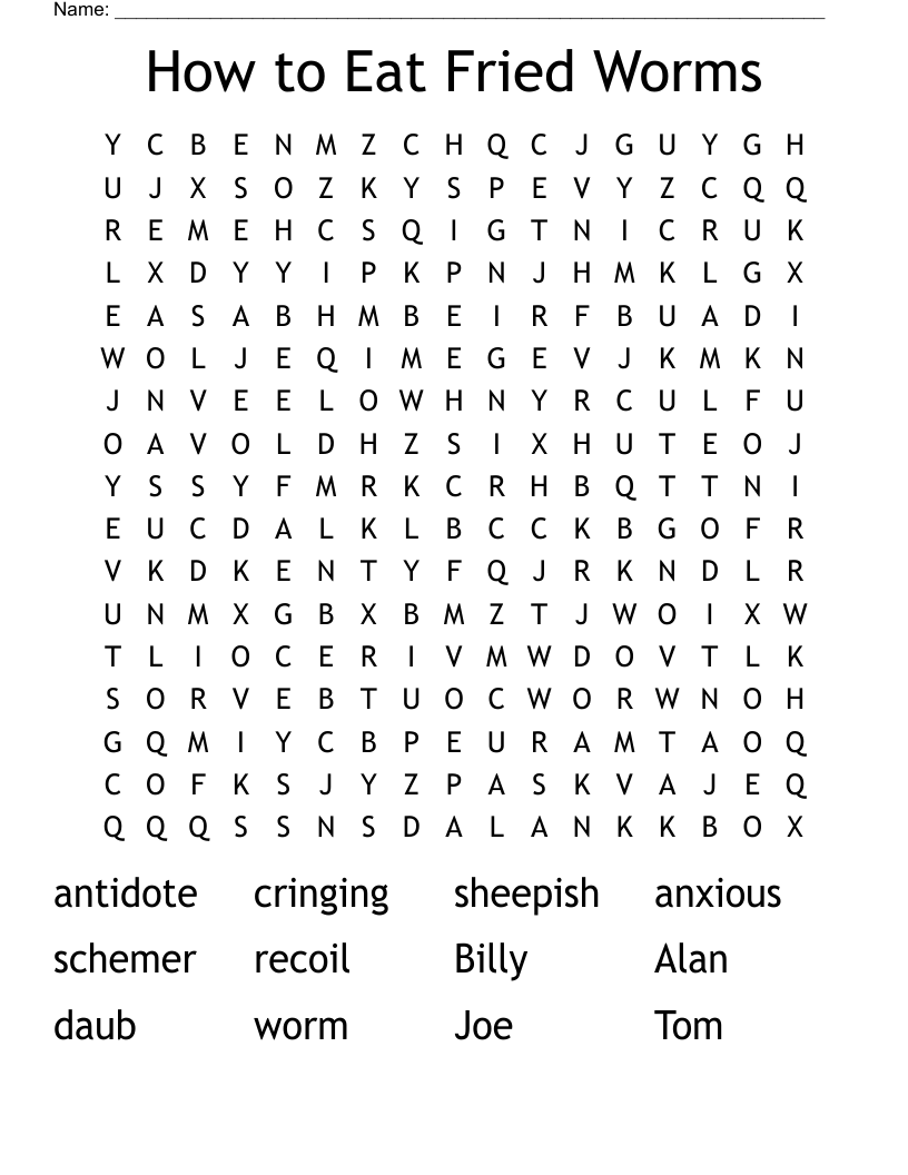 How to Eat Fried Worms Word Search