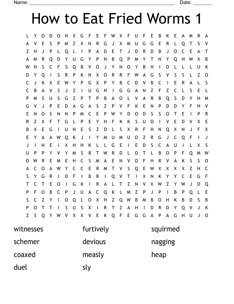 How to Eat Fried Worms 1 Word Search