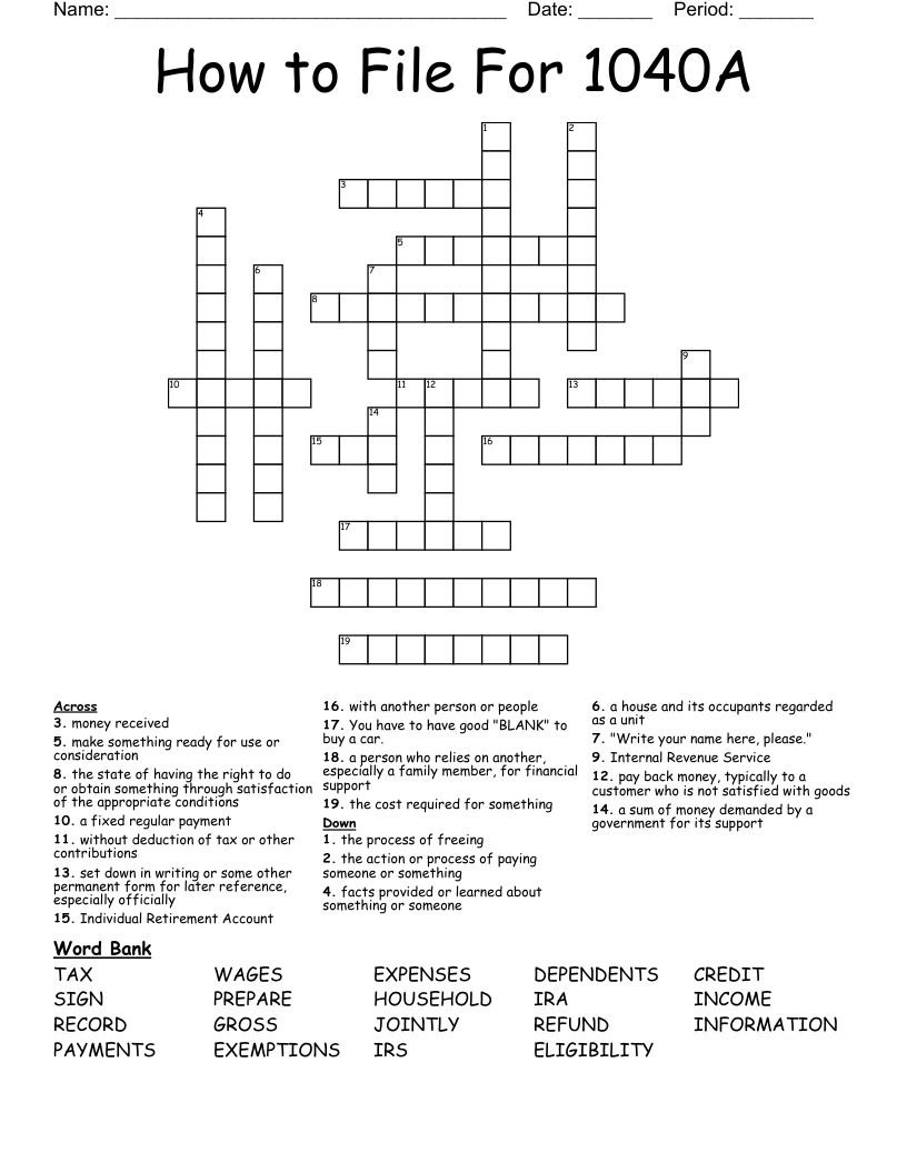 How to File For 1040A Crossword