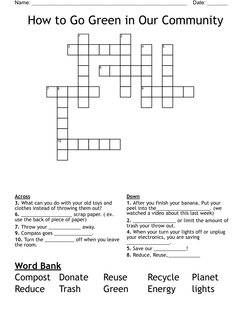 How to Go Green in Our Community  Crossword