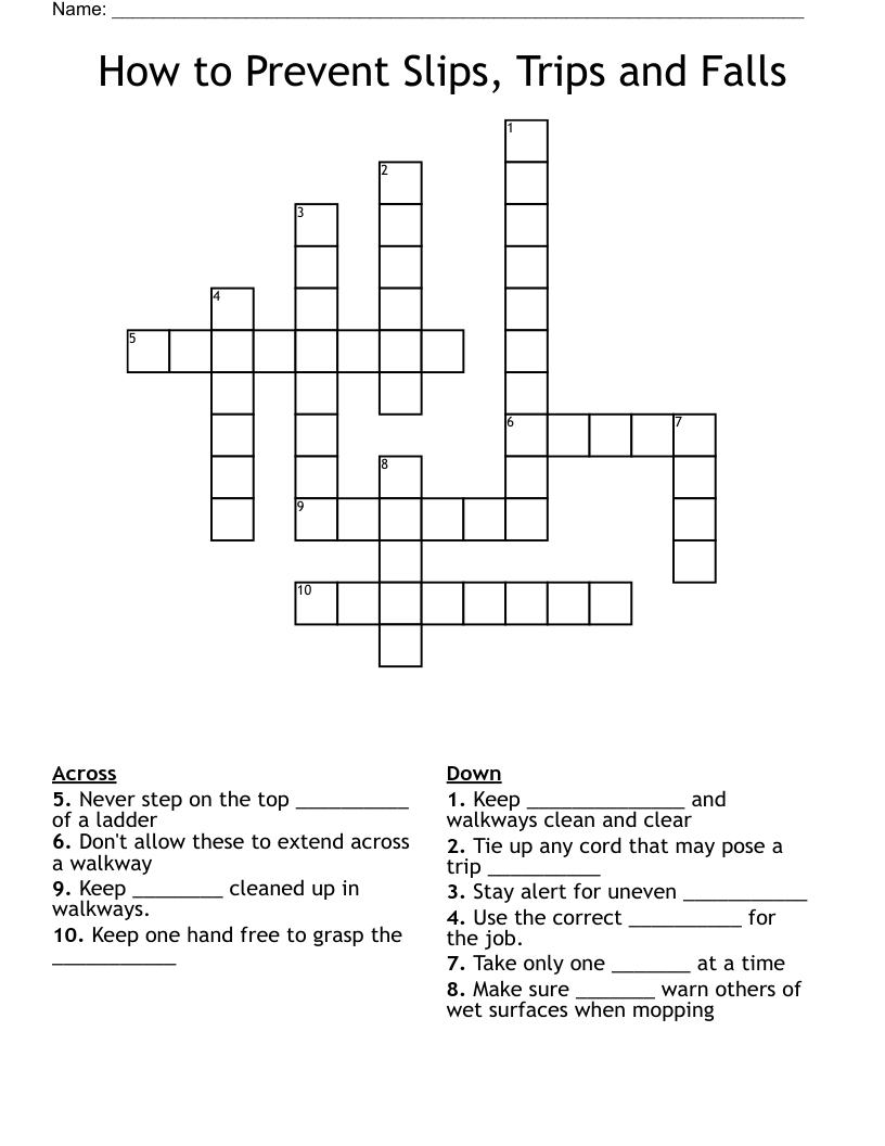 How to Prevent Slips, Trips and Falls  Crossword