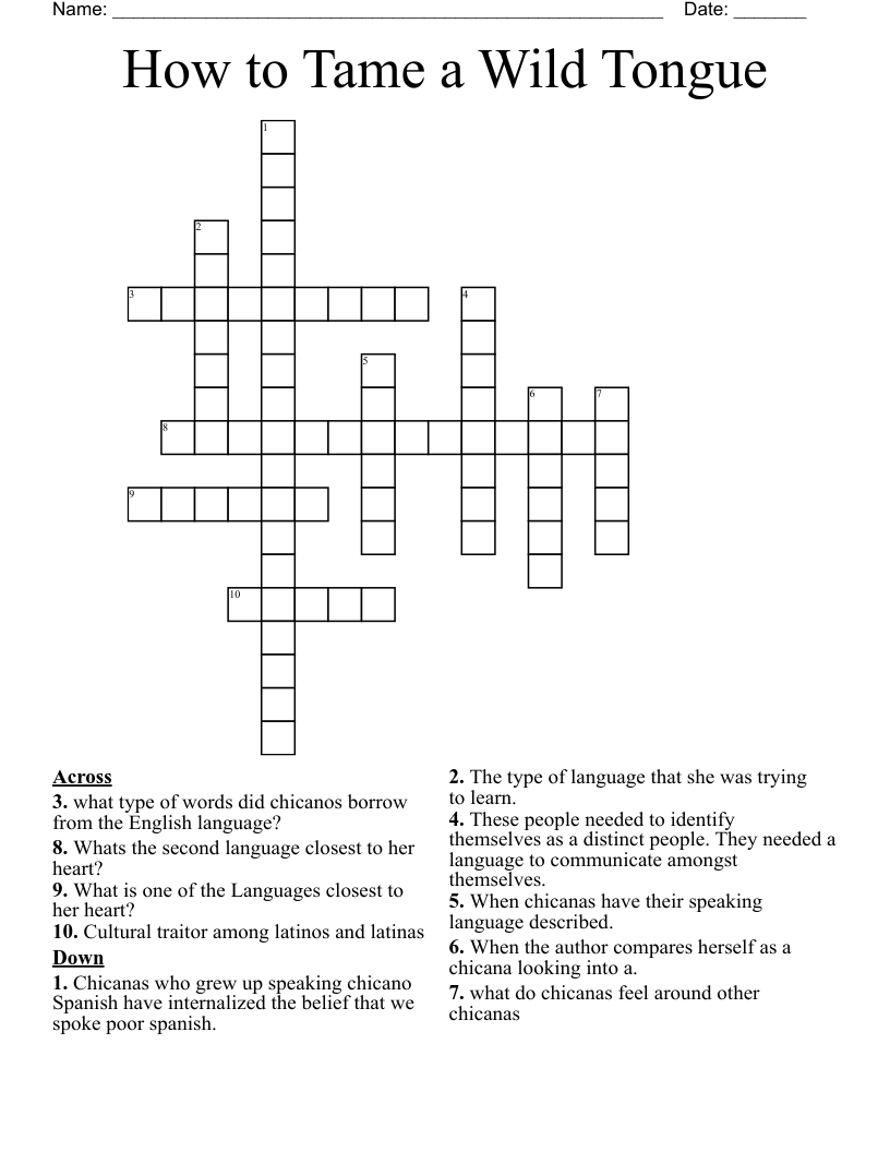 How to Tame a Wild Tongue Crossword
