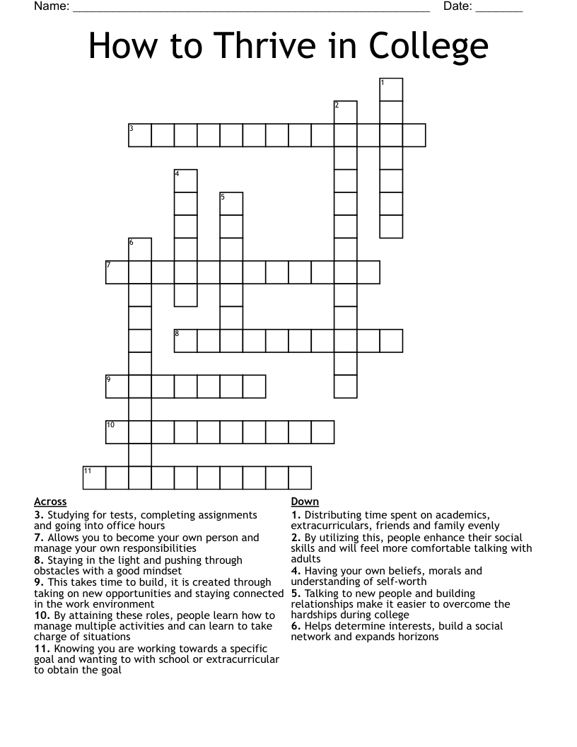 How to Thrive in College Crossword