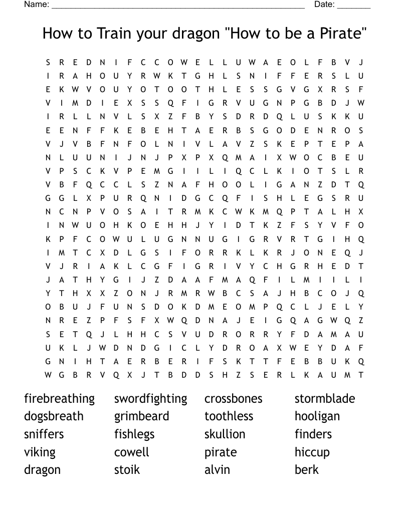 How to Train your dragon "How to be a Pirate" Word Search